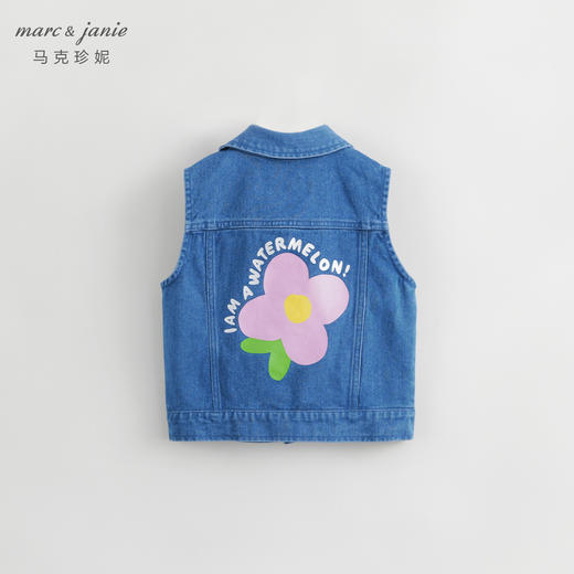马克珍妮秋装新款 女童趣味小花翻领纯棉牛仔马甲231837 商品图1