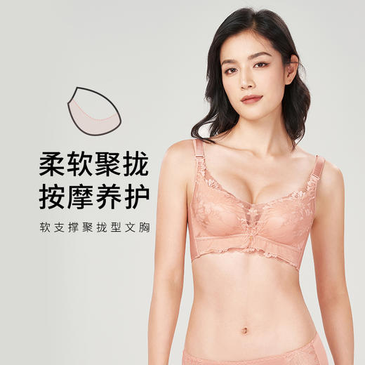 都市丽人舒软挺塑B杯适穿蕾丝调整型文胸中厚款3/4杯塑身文胸无钢圈内衣四排扣LJ34M1 商品图0