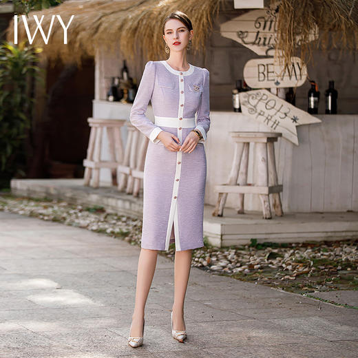 IWY/名媛香芋紫色西装秋季连衣裙女长袖拼接职业裙工作服套裙Q858 商品图1