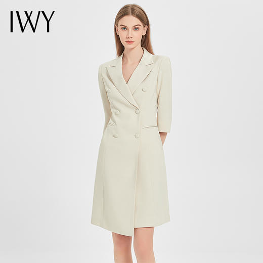 IWY/正式场合职业连衣裙女气质高端杏色西装裙工作服收腰显瘦西服套裙Q13206 商品图3