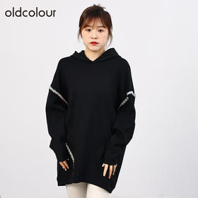 oldcolour欧珂秋季休闲黑色带帽套头长袖卫衣女O33103340