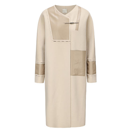 【冬日晴空】环保皮质撞色拼接直身绵羊毛大衣230000035B 商品图0