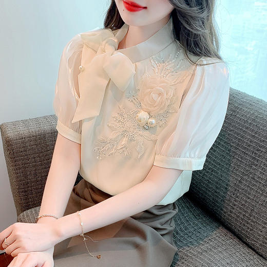 法式风感立体花朵雪纺衬衫漂亮国风别致小衫SDJ37617019 商品图1