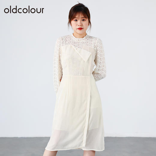 oldcolour欧珂女商场同款百搭气质通勤蕾丝长袖连衣裙女O34103467 商品图1
