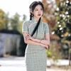 2023春夏新款棉麻格子短款旗袍连衣裙清新少女改良旗袍年轻款民国 商品缩略图1