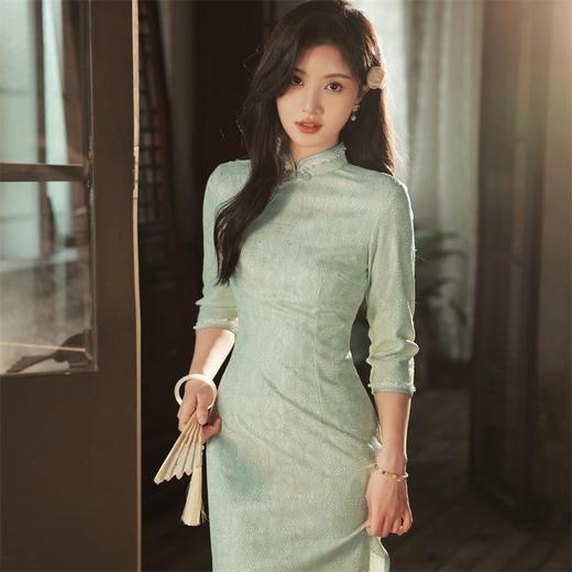 2023秋冬新款蕾丝花边中长款旗袍清新文艺少女日常改良旗袍连衣裙 商品图1