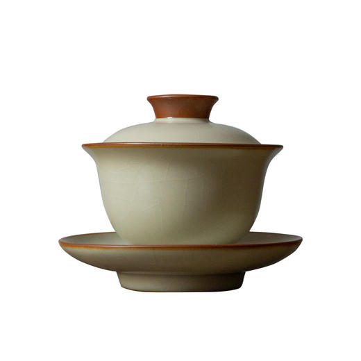 茶香记 米黄汝窑三才盖碗 传统汝窑技法 开片 古典撞色 茶具 商品图4