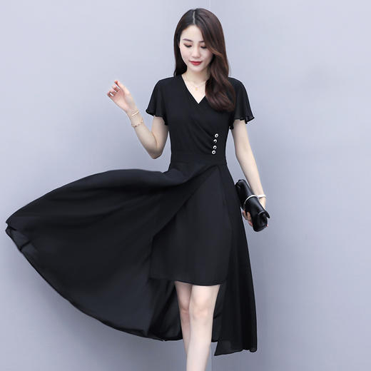气质优雅，时尚V领百搭潮流不规则连衣裙HR-QY20537-1 商品图3