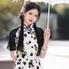 2023春夏新款雪纺植绒提花拼接双层旗袍连衣裙复古改良少女年轻款 商品缩略图2