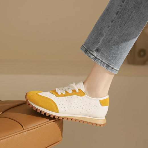 西村名物2023秋季新款圆头软底舒适扣平底防滑简约小白鞋运动鞋T23CM34411 商品图0