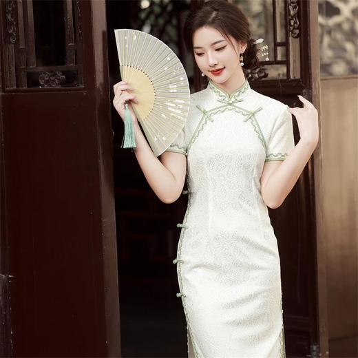 2023夏款侧八扣复合蕾丝花边旗袍连衣裙 复古典中国风旗袍年轻款 商品图2