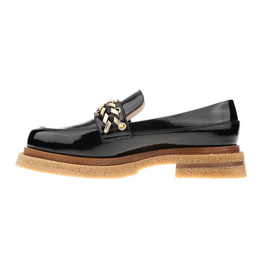 sheme进口牛漆皮搭配黑金色抽条编织个性时尚女士乐福鞋可定制 商品图1