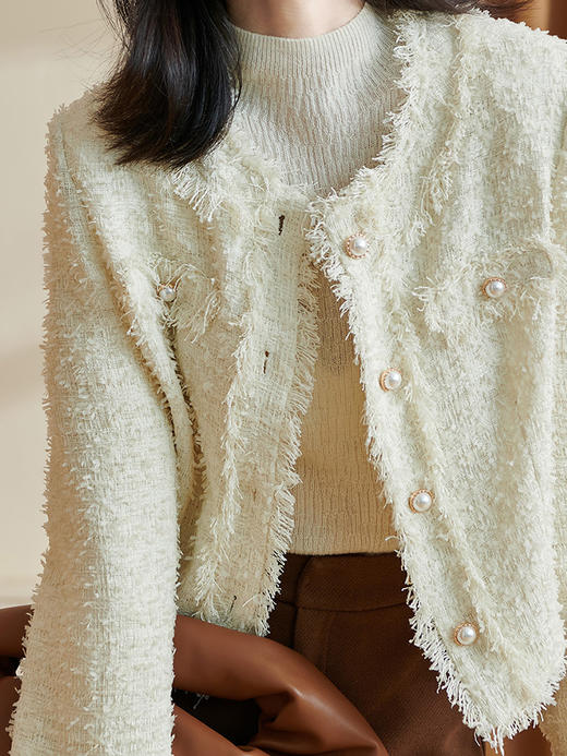 米思阳2024秋季新款名媛气质重工短外套肌理感钉珠长袖上衣女2593 商品图4