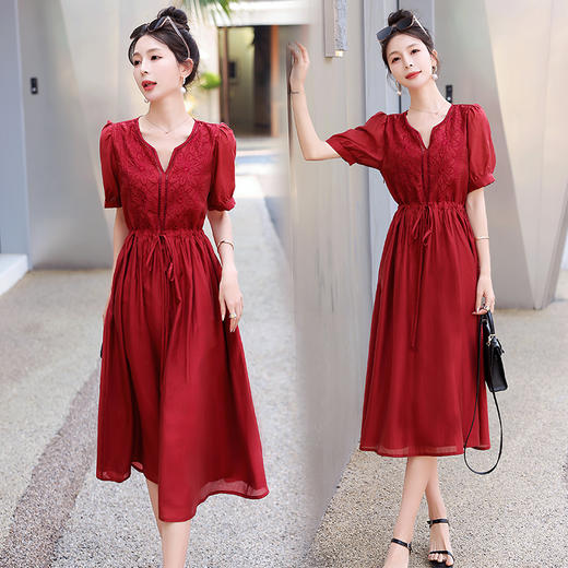 舒适百搭，天丝刺绣系腰带宽松版显瘦中长裙（85-150斤可穿）HR-SYY2313-1 商品图5