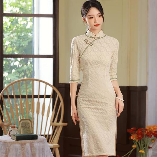 2023秋季新款雪尼尔蕾丝复合侧八扣旗袍连衣裙复古改良年轻少女款 商品图1