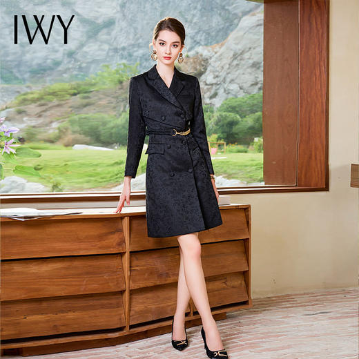 IWY/黑色长袖西装连衣裙女士高级感正式场合职业套裙气质修身Q758 商品图2