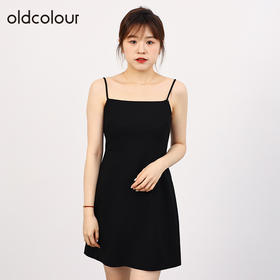 oldcolour欧珂春秋季气质显瘦短款黑色吊带连衣裙O33104369