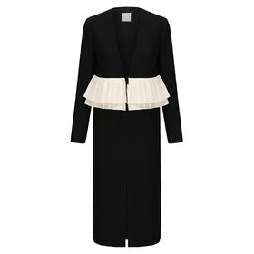 【卡利卡之歌】双层百褶撞色拼接长款直身外套230000037