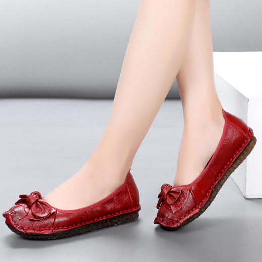 SM8687 平底鞋女2023新款夏百搭单鞋浅口休闲舒适软底真皮妈妈鞋 商品图2