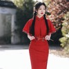 2023春夏款两件套斗篷复合蕾丝中长款旗袍连衣裙复古文艺改良旗袍 商品缩略图0