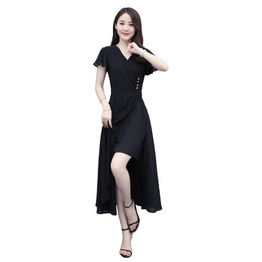 气质优雅，时尚V领百搭潮流不规则连衣裙HR-QY20537-1 商品图4