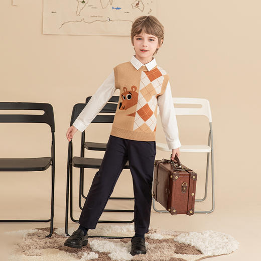 mettekids儿童羊绒背心秋季新款男童针织马甲中大童加厚卡通毛衣 商品图1