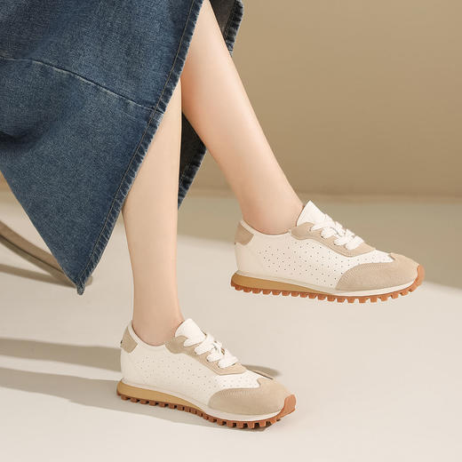 西村名物2023秋季新款圆头软底舒适扣平底防滑简约小白鞋运动鞋T23CM34411 商品图4