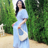 【百图lulu定制】【水波纹连衣裙】天丝仿麻料 优雅知性 清新天空蓝 法式连衣裙 商品缩略图2
