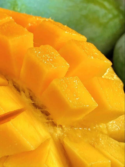 周五送，青芒，个头大！这个芒果完全不塞牙，纤维极少，不喜欢特别甜芒果的可以团这个，香味不是小台芒那种浓香，相比下是清香的果肉口感很棒，汁多肉厚，是芒果控的梦中情芒！4-5斤/箱，2-3个 商品图0