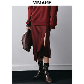 VIMAGE纬漫纪秋季新款时尚气质显瘦高腰开叉半身裙V2006609