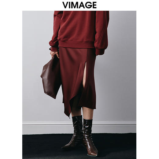 VIMAGE纬漫纪秋季新款时尚气质显瘦高腰开叉半身裙V2006609 商品图0