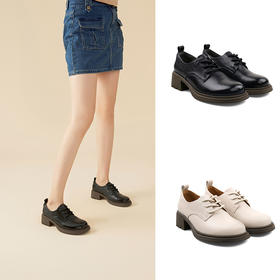 Safiya/索菲娅2023秋季新品英伦风休闲软底真皮系带粗跟小皮鞋乐福鞋牛津鞋SF33112026