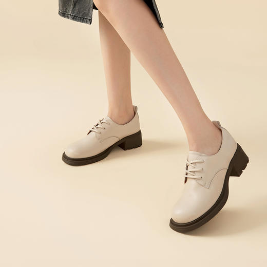 Safiya/索菲娅2023秋季新品英伦风休闲软底真皮系带粗跟小皮鞋乐福鞋牛津鞋SF33112026 商品图3