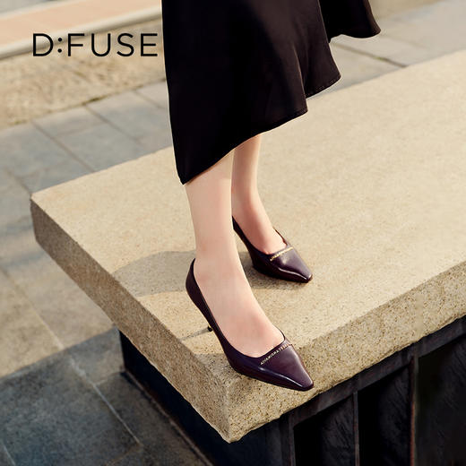 D:FUSE迪芙斯秋款单鞋女高跟鞋羊皮方头金属扣件时尚女鞋DF33111024 商品图4
