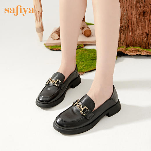Safiya/索菲娅2023秋季新品英伦风浅口百搭一脚蹬真皮软底乐福鞋 SF33112023 商品图5