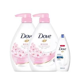 【直发】【组合优惠装】中国 多芬成人樱花滋养美肌沐浴露  1公斤*2瓶+190ml*1瓶旅行装