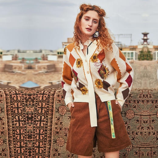 两三事梵高艺术香茅树莓2023秋季新款复古文艺绑带设计休闲裤 商品图2