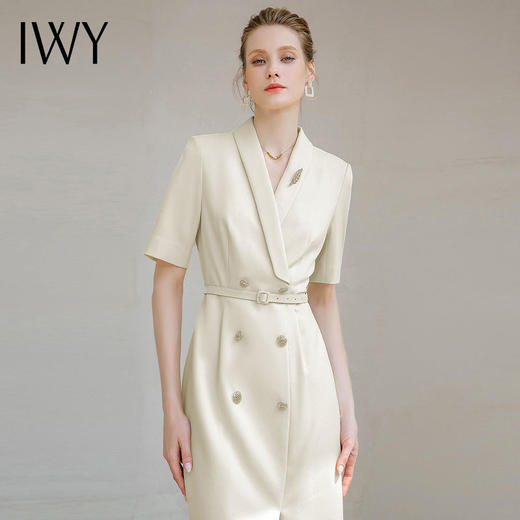 IWY/气质名媛短袖连衣裙女时尚双排扣绑带职业西装裙美容院工装232029Q1 商品图2