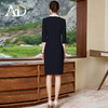 AD高冷御姐风连衣裙女香槟色接拼黑色西装裙气质中袖收腰包臀裙子 商品缩略图4