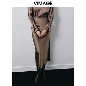 VIMAGE纬漫纪秋季新款时尚气质高腰开叉半身裙V2006610