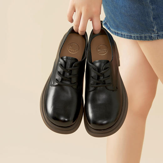 Safiya/索菲娅2023秋季新品英伦风休闲软底真皮系带粗跟小皮鞋乐福鞋牛津鞋SF33112026 商品图6