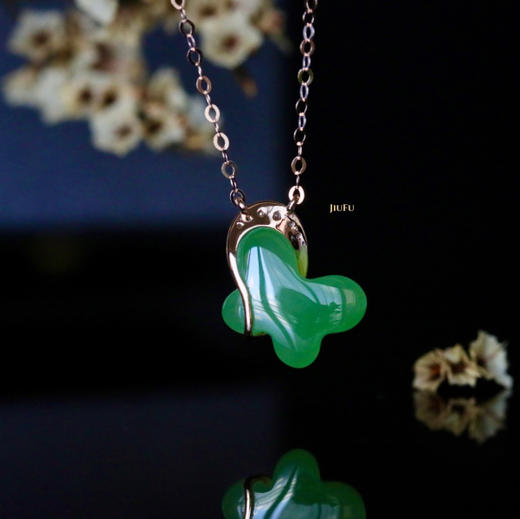 18K玫瑰金和田玉（碧玉）镶钻项链--蝶/蝶形9*12mm/链长40+2cm 商品图3