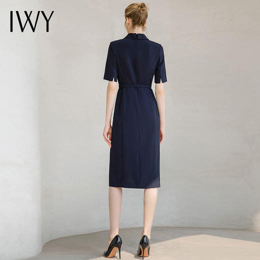IWY/时尚藏青色绑带连衣裙双排扣绑带职业西装裙美容院工装232029Q1 商品图4