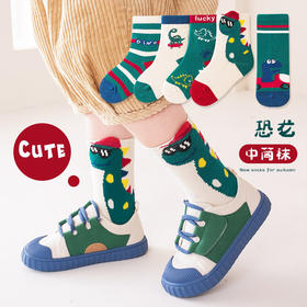 【5双组合装】男童袜子秋冬新款中筒儿童卡通透气精梳棉中大童1-15秋季童袜