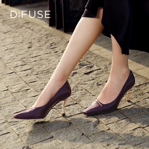 D:FUSE迪芙斯秋款单鞋女高跟鞋羊皮方头金属扣件时尚女鞋DF33111024 商品图0