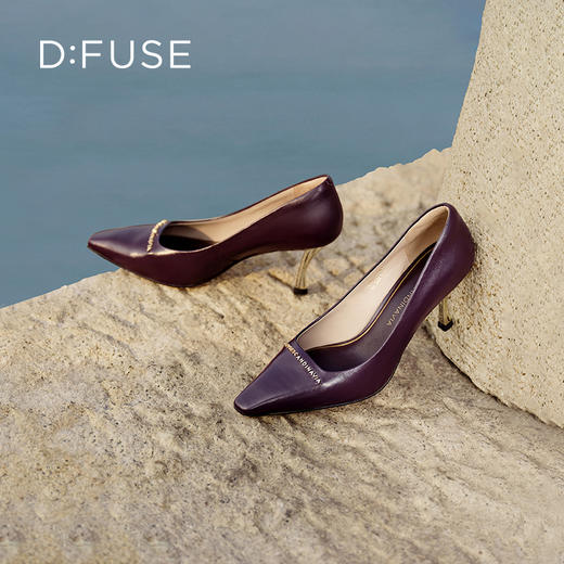 D:FUSE迪芙斯秋款单鞋女高跟鞋羊皮方头金属扣件时尚女鞋DF33111024 商品图5