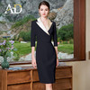 AD高冷御姐风连衣裙女香槟色接拼黑色西装裙气质中袖收腰包臀裙子 商品缩略图1