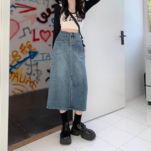 【分组】【秋季新款高腰a字牛仔半身裙】高腰牛仔高腰半身裙中长款小个子包臀裙亲肤简约大方百搭 商品图3