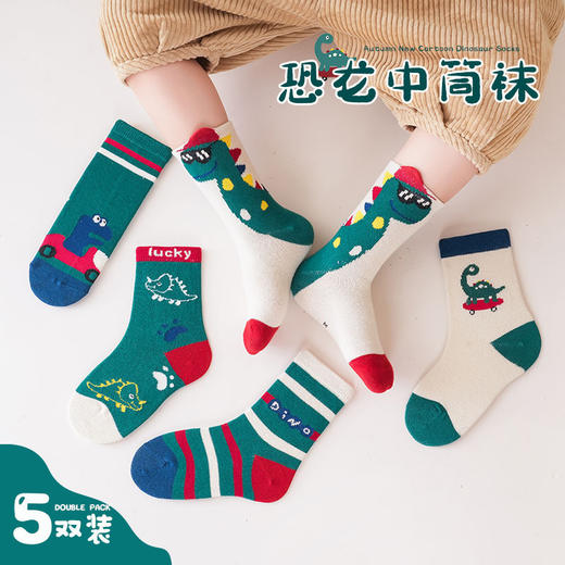 【5双组合装】男童袜子秋冬新款中筒儿童卡通透气精梳棉中大童1-15秋季童袜 商品图2