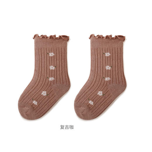 【3双装 复古碎花袜】2023秋季新品新生儿宝宝袜子无骨松口不勒脚木耳花边公主婴儿袜子 商品图9